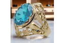 Aquamarine 8K жълто злато Пръстен Винтидж крафт vrc031x-aq Art Deco Руски стил СССР, съветски
